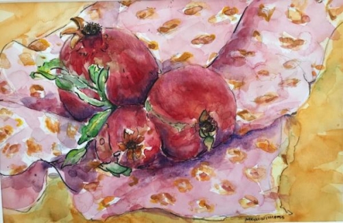 Pomegranates on a French Cloth by Mary Williams
