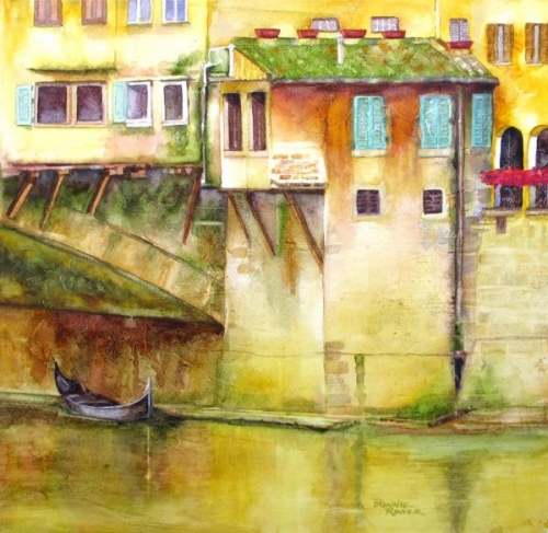Gondola Under the Vecchio Bridge by Bonnie Rinier