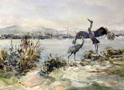 Cranes Along the South Bay by Drew Bandish