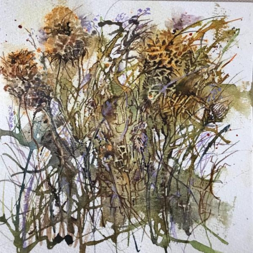  Honorable Mention Mini,  - Weedy Thistles by Donna Arnaudoff