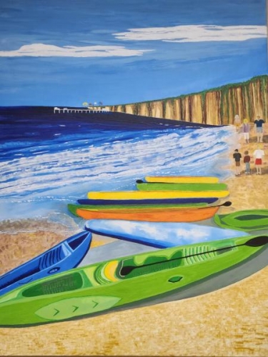Kayaks, Morning on Shore by Margot Wallace