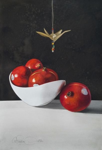  Second Place,  - Origami Over Pomegranates by Chuck McPherson